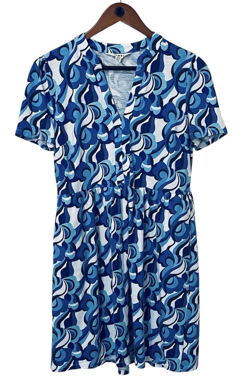 Boden Naomi Short Dress Blue White Abstract Swirl Causal Beach Everyday Size 10